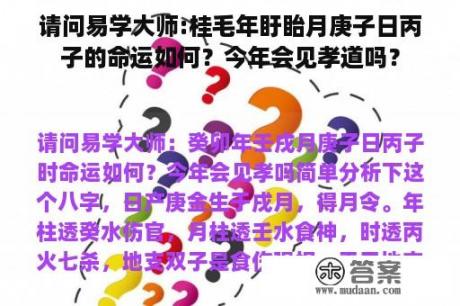 请问易学大师:桂毛年盱眙月庚子日丙子的命运如何？今年会见孝道吗？