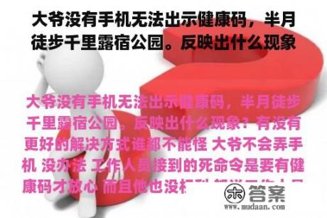 大爷没有手机无法出示健康码，半月徒步千里露宿公园。反映出什么现象？有没有更好的解决方式