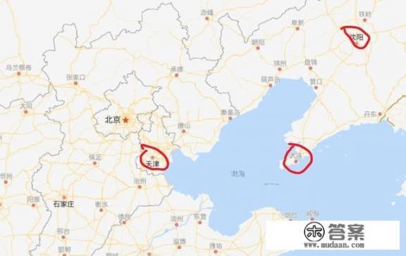 沈阳,天津,大连在中国地图上的位置？