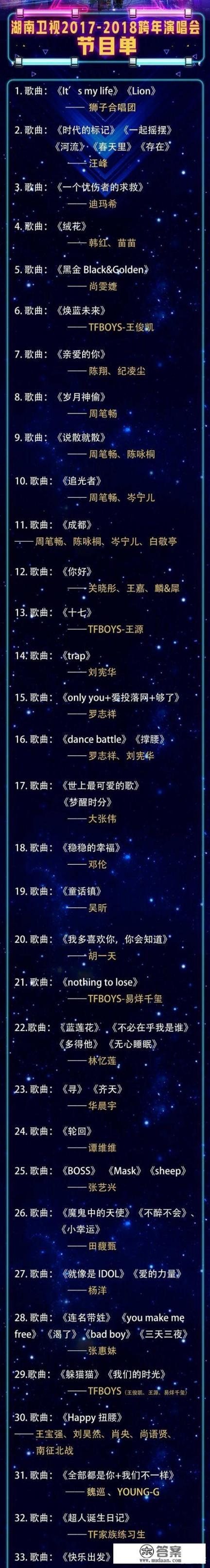 2018年元旦跨年演唱会一共有几家？